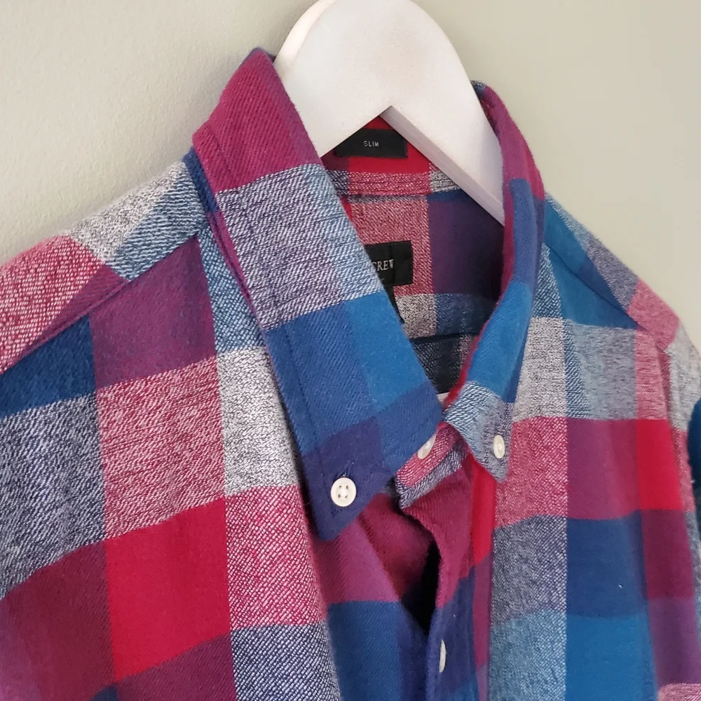 J. Crew M Ivy League Preppy Country Plaid Flannel Slim Fit Button Down Shirt